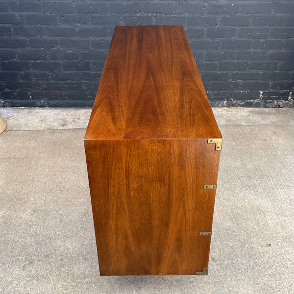 Mid-Century Modern Walnut & Brass Campaign Style Dresser by Henredon, c.1950’s