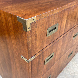 Mid-Century Modern Walnut & Brass Campaign Style Dresser by Henredon, c.1950’s