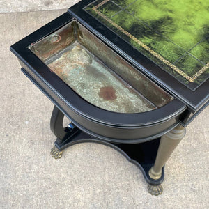 French Neoclassical Ebonized & Leather Top Console Table with Planter and Brass Claw Feet, c.1940’s