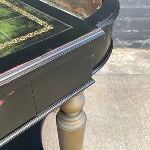 French Neoclassical Ebonized & Leather Top Console Table with Planter and Brass Claw Feet, c.1940’s