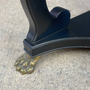 French Neoclassical Ebonized & Leather Top Console Table with Planter and Brass Claw Feet, c.1940’s