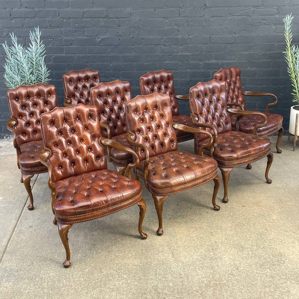 Set of 6 Mid-Century Modern Chesterfield Style Cognac Leather Arm Chairs, c.1960’s