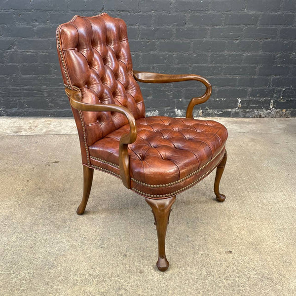 Set of 6 Mid-Century Modern Chesterfield Style Cognac Leather Arm Chairs, c.1960’s