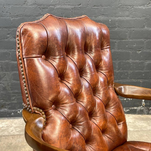 Set of 6 Mid-Century Modern Chesterfield Style Cognac Leather Arm Chairs, c.1960’s