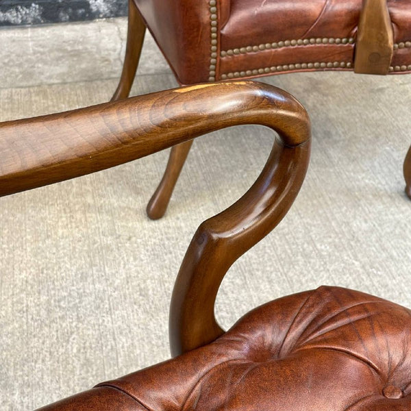 Set of 6 Mid-Century Modern Chesterfield Style Cognac Leather Arm Chairs, c.1960’s