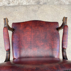 French Style Leather Swivel Carved Office Chair, c.1950’s