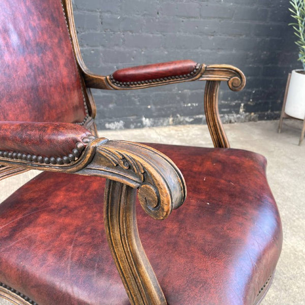 French Style Leather Swivel Carved Office Chair, c.1950’s