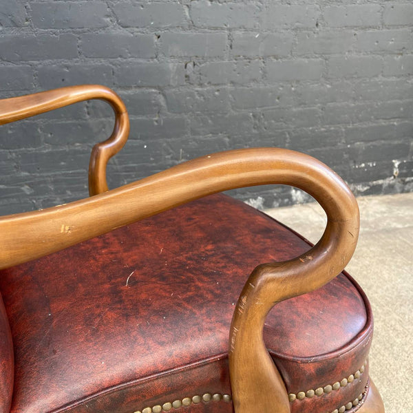 Vintage Leather Carved Arm Chair, c.1950’s
