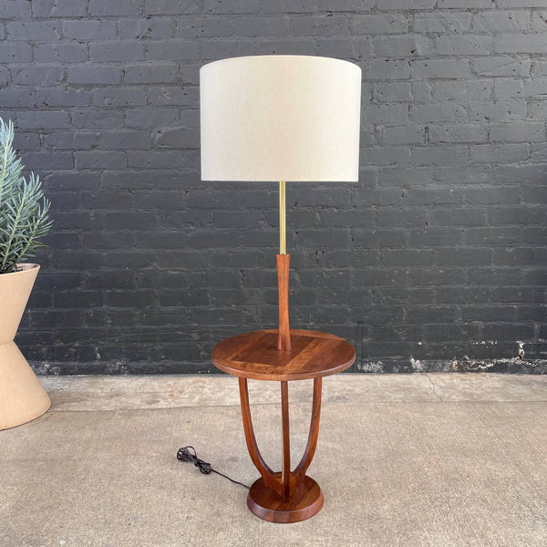 Mid-Century Modern Walnut & Brass Floor Lamp with Side Table, c.1960’s