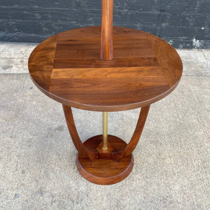 Mid-Century Modern Walnut & Brass Floor Lamp with Side Table, c.1960’s