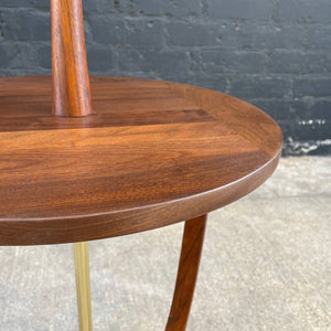 Mid-Century Modern Walnut & Brass Floor Lamp with Side Table, c.1960’s