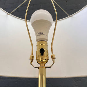 Mid-Century Modern Walnut & Brass Floor Lamp with Side Table, c.1960’s