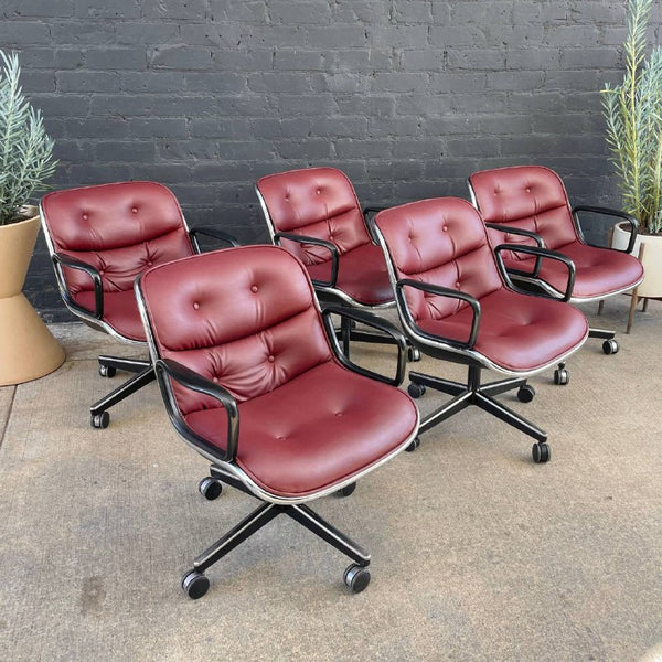 Set of Five Charles Pollock for Knoll Leather Executive Desk Chair’s, c.1950’s