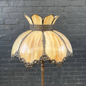 Antique Art Deco Style Brass Table Lamp with Tiffany Style Shade, c.1940’s