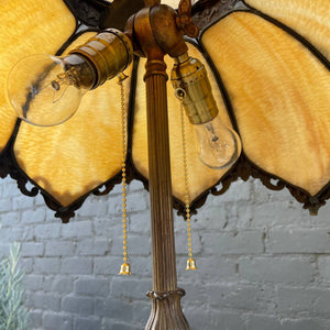 Antique Art Deco Style Brass Table Lamp with Tiffany Style Shade, c.1940’s