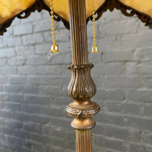 Antique Art Deco Style Brass Table Lamp with Tiffany Style Shade, c.1940’s