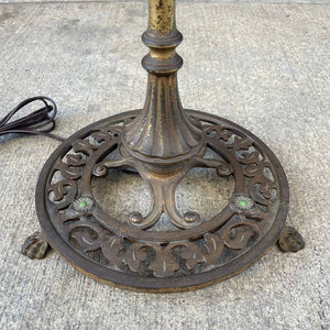 Antique Art Deco Style Brass Table Lamp with Tiffany Style Shade, c.1940’s
