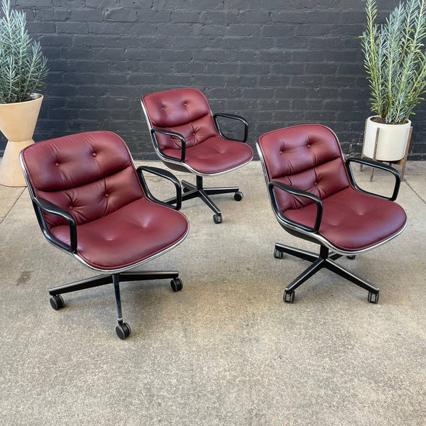 Set of 4 Charles Pollock for Knoll Leather Executive Desk Chair’s, c.1950’s