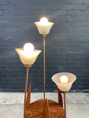 Mid-Century Modern Walnut Sculpted Walnut & Brass Floor Lamp, c.1960’s
