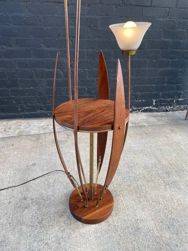 Mid-Century Modern Walnut Sculpted Walnut & Brass Floor Lamp, c.1960’s