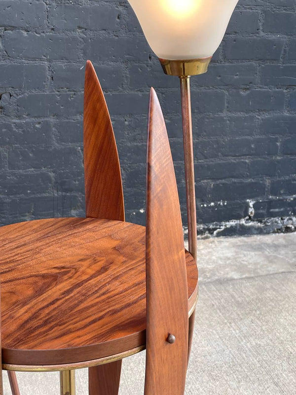 Mid-Century Modern Walnut Sculpted Walnut & Brass Floor Lamp, c.1960’s