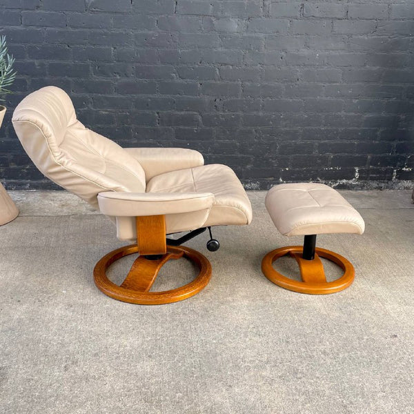 Mid-Century Modern Leather Lounge Chair with Ottoman, c.1980’s