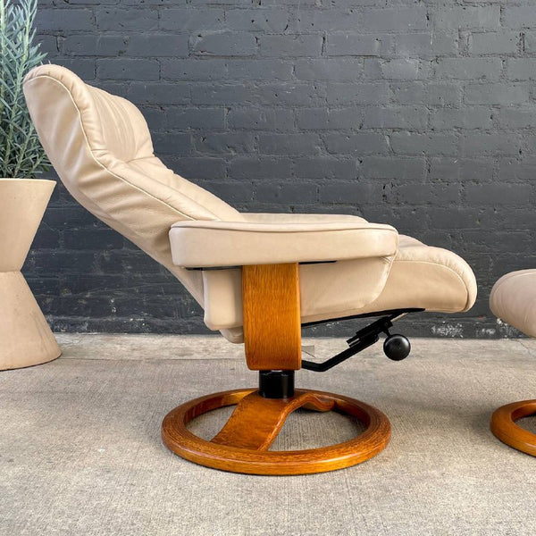 Mid-Century Modern Leather Lounge Chair with Ottoman, c.1980’s