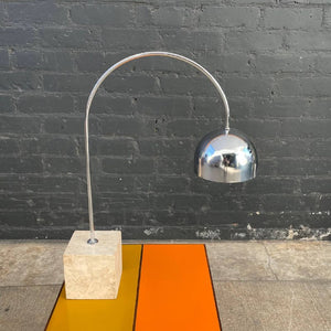 Italian Mid-Century Modern Chrome & Travertine Arc Lamp by Harvey Guzzini, c.1960’s