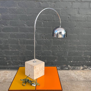 Italian Mid-Century Modern Chrome & Travertine Arc Lamp by Harvey Guzzini, c.1960’s