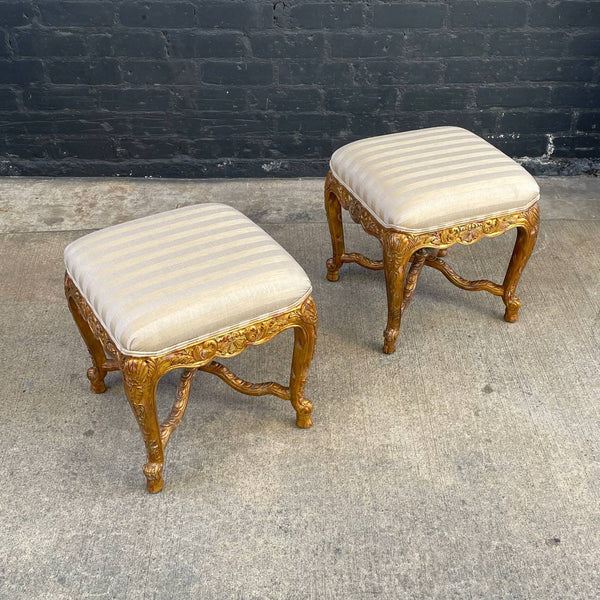 Pair of French Louis XVI  Style Giltwood Stools