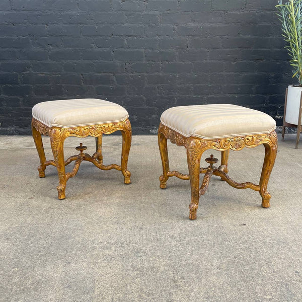 Pair of French Louis XVI  Style Giltwood Stools