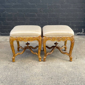 Pair of French Louis XVI  Style Giltwood Stools