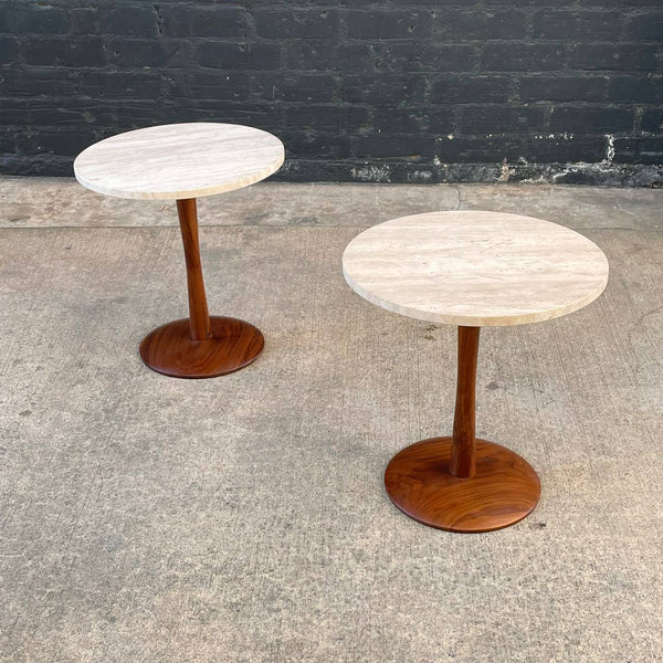 Pair of Mid-Century Modern Tulip Style Travertine Side Tables, c.1960’s