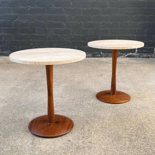 Pair of Mid-Century Modern Tulip Style Travertine Side Tables, c.1960’s
