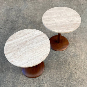 Pair of Mid-Century Modern Tulip Style Travertine Side Tables, c.1960’s