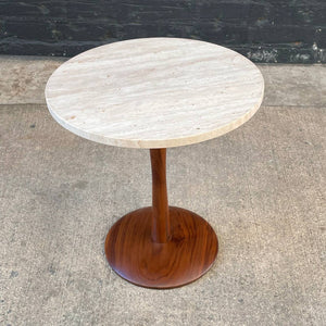 Pair of Mid-Century Modern Tulip Style Travertine Side Tables, c.1960’s