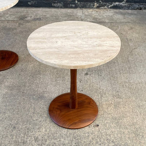 Pair of Mid-Century Modern Tulip Style Travertine Side Tables, c.1960’s