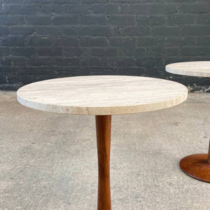 Pair of Mid-Century Modern Tulip Style Travertine Side Tables, c.1960’s