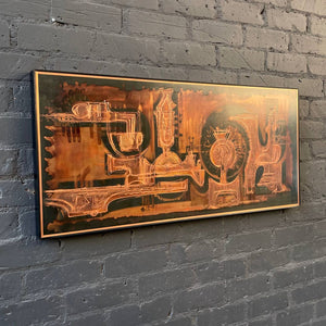 Mid-Century Bernhard Rohne Acid Etched and Oxidized Copper Wall Art, c.1970’s