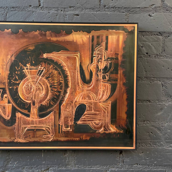 Mid-Century Bernhard Rohne Acid Etched and Oxidized Copper Wall Art, c.1970’s