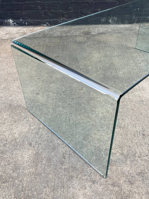 Contemporary Modern Curved Waterfall Glass Coffee Table