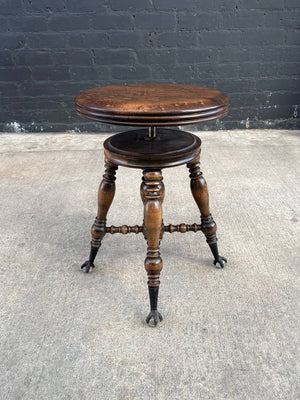Antique Height Adjustable Piano Stool with Claw Feet, c.1940’s