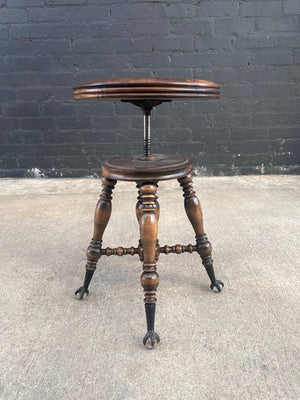 Antique Height Adjustable Piano Stool with Claw Feet, c.1940’s
