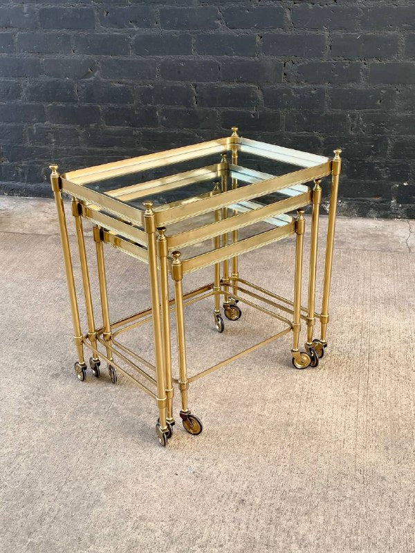 Mid-Century Modern Brass & Glass Nesting / Serving Tables, c.1960’s