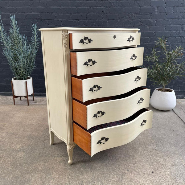 Vintage French Provincial Lacquered Highboy Chest of Drawers, 1960’s