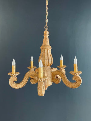 Vintage Italian Provincial Style Painted Carved Wood Chandelier, c.1960’s