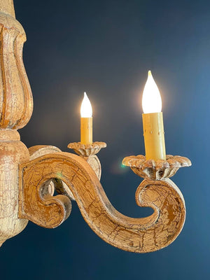 Vintage Italian Provincial Style Painted Carved Wood Chandelier, c.1960’s