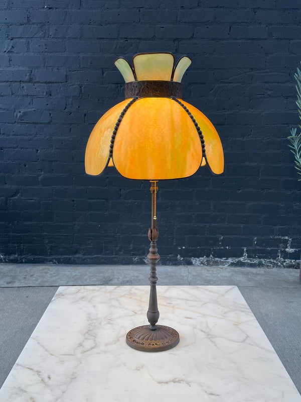 Antique Art Deco Style Table Lamp with Tiffany Style Shade, c.1930’s