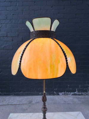 Antique Art Deco Style Table Lamp with Tiffany Style Shade, c.1930’s
