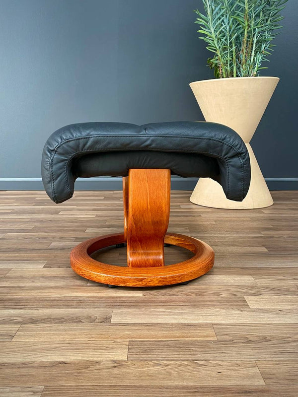 Ekornes Stressless Black Leather Reclining Swivel Lounge Chair with Ottoman